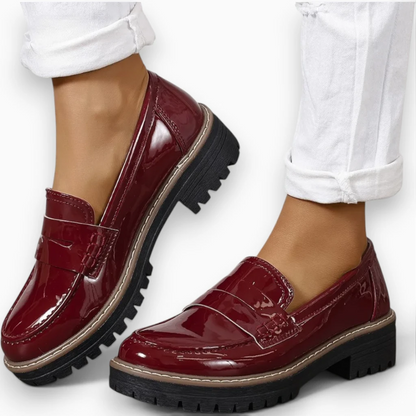 Mocassins femme semelle épaisse vernis, porter confortable sans contrainte