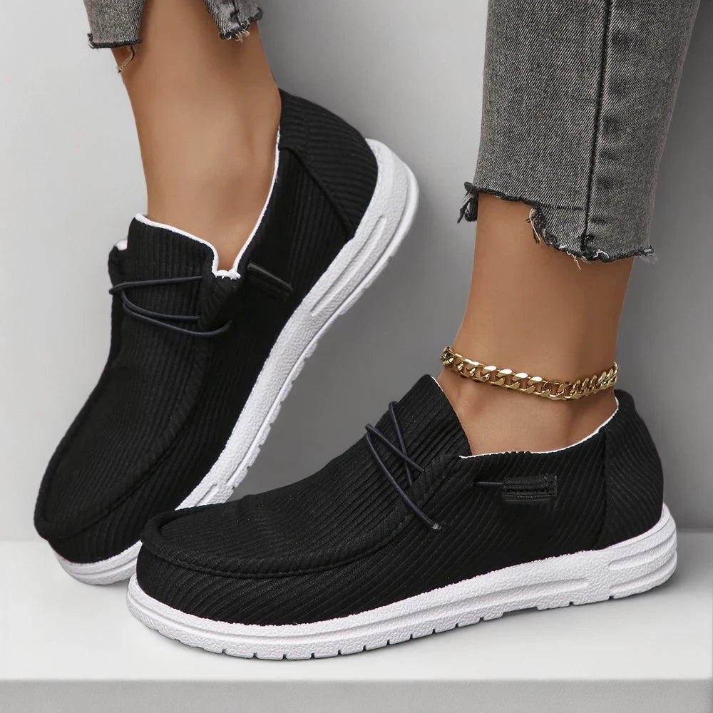 Mocassin femme semelle épaisse porté au quotidien en tissu souple et léger