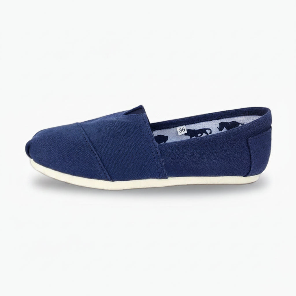 Mocassin femme tendance en toile bleue, coupe souple sans lacet pour l'été