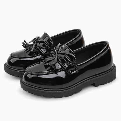 Mocassin noir fille sans lacet, enfiler facile pour l'école et les sorties