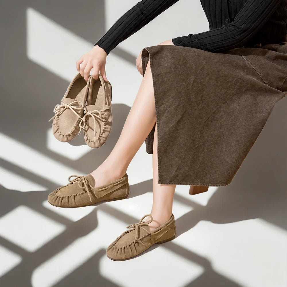 Mocassins fins femme beige allure épurée style intemporel