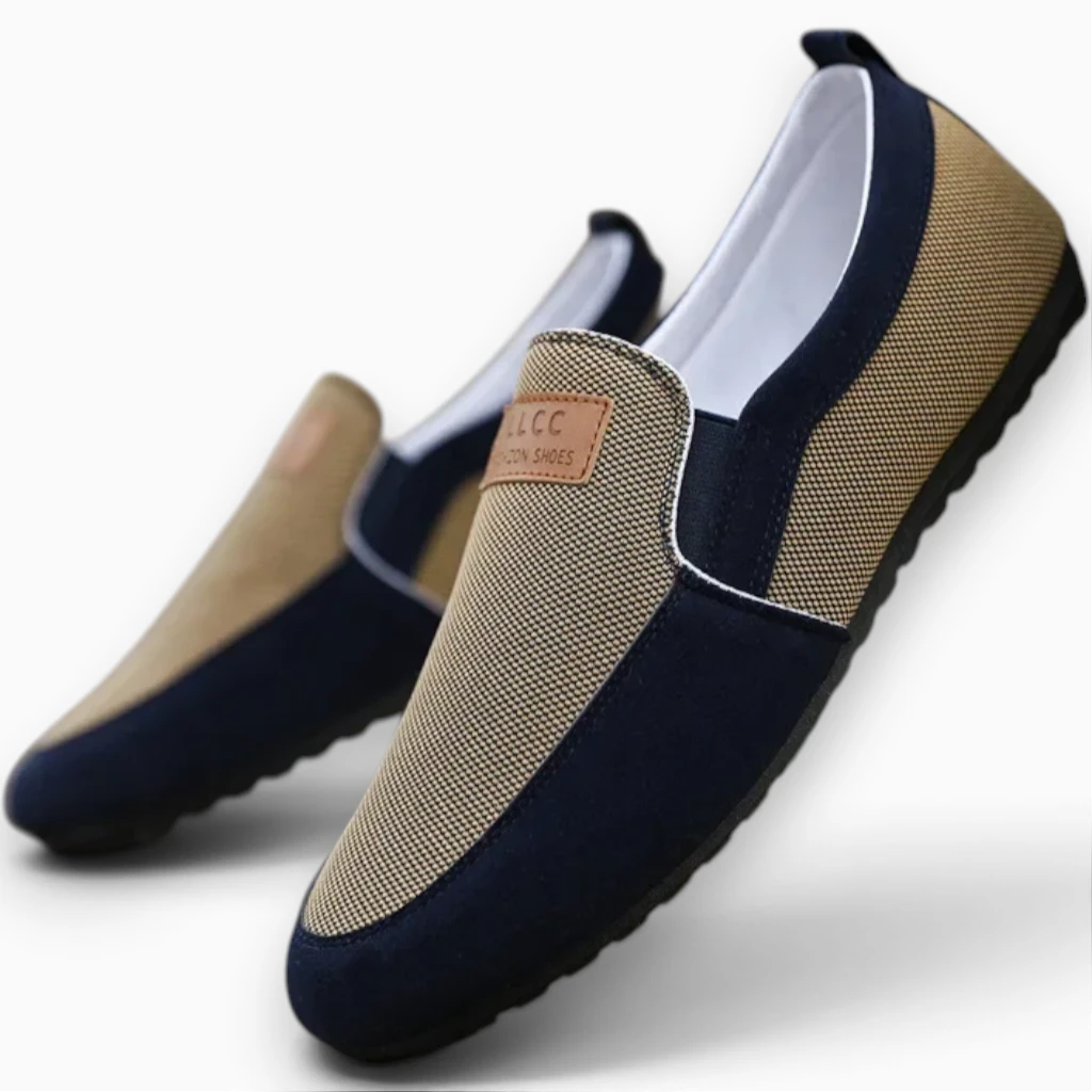 Mocassin footwear en toile respirante kaki, vue de profil avec semelle souple