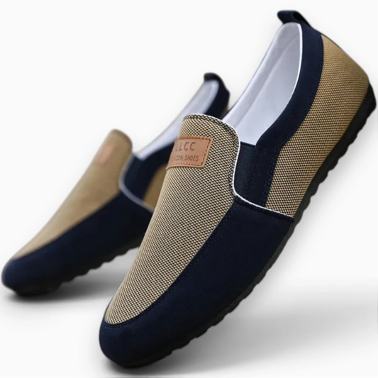 Mocassin footwear en toile respirante kaki, vue de profil avec semelle souple