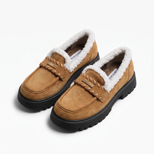 Mocassin fourré jaune avec doublure peluche et semelle antidérapante