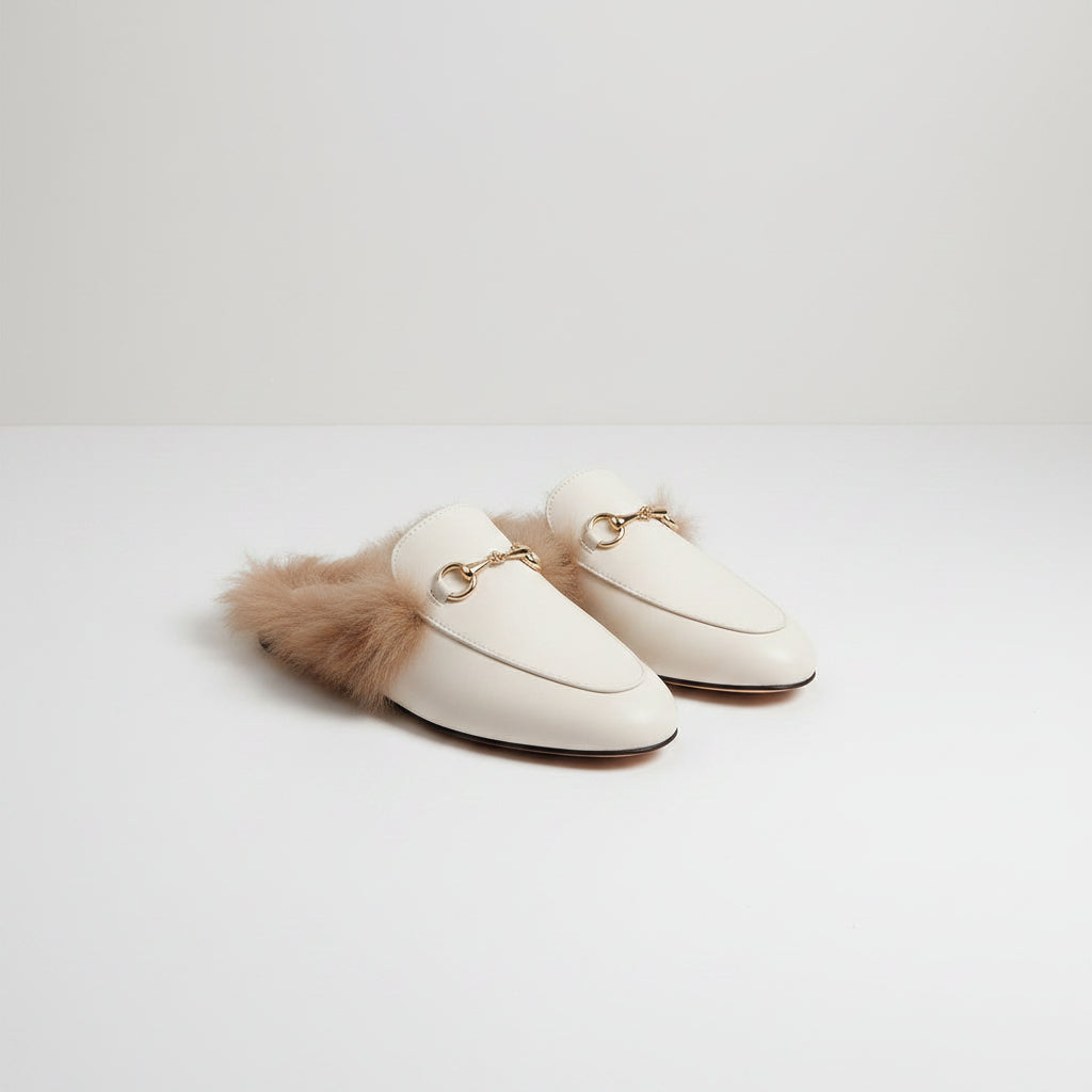 Mocassin fourrure femme noir avec doublure chaude pour l'hiver
