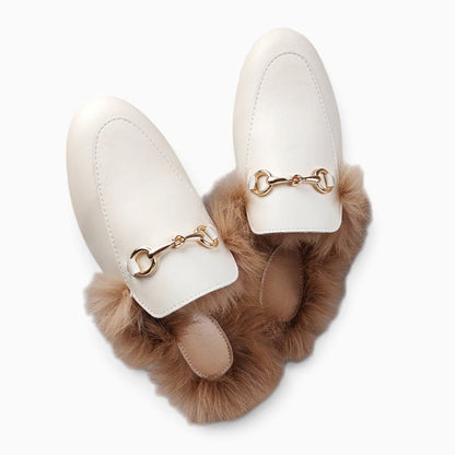 Mocassin fourrure femme blanc avec doublure chaude et confortable