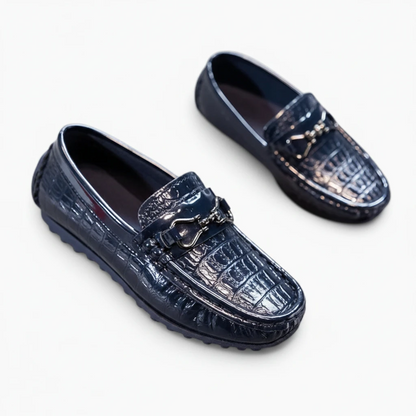 Paire de mocassins garçon noirs bicolores pour l'école
