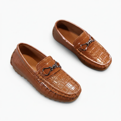 Paire de mocassins garçon marron, chaussure quotidienne confortable