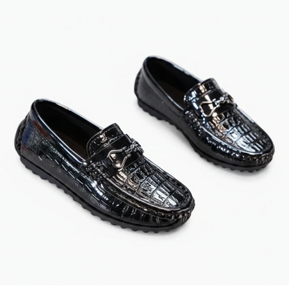 Mocassins garçon noirs à enfiler, style bicolore facile à assortir