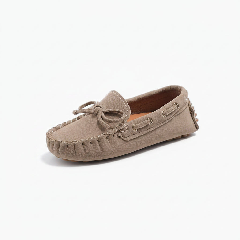 Mocassin garçon mariage bleu marine en daim et cuir pour enfant