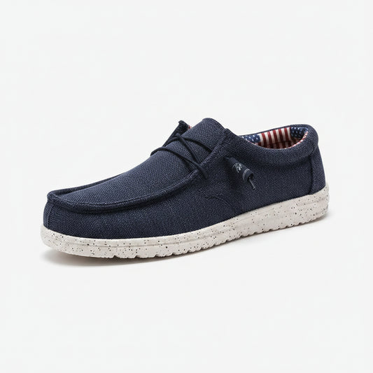Mocassin grande taille homme noir sans lacet, vue de profil