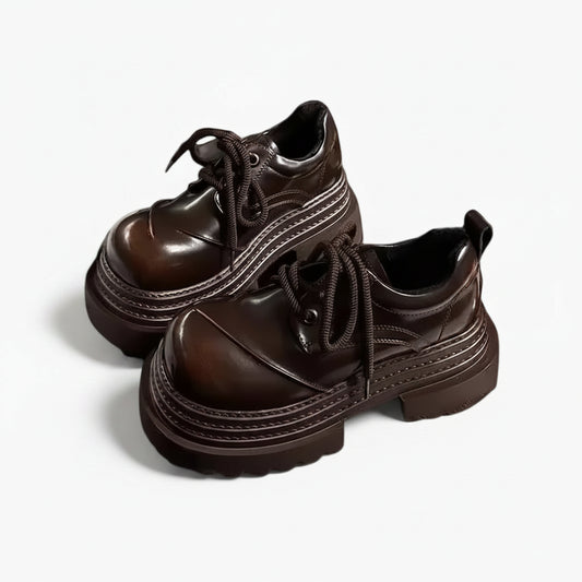Mocassin grosse semelle femme cuir souple style rétro plateforme