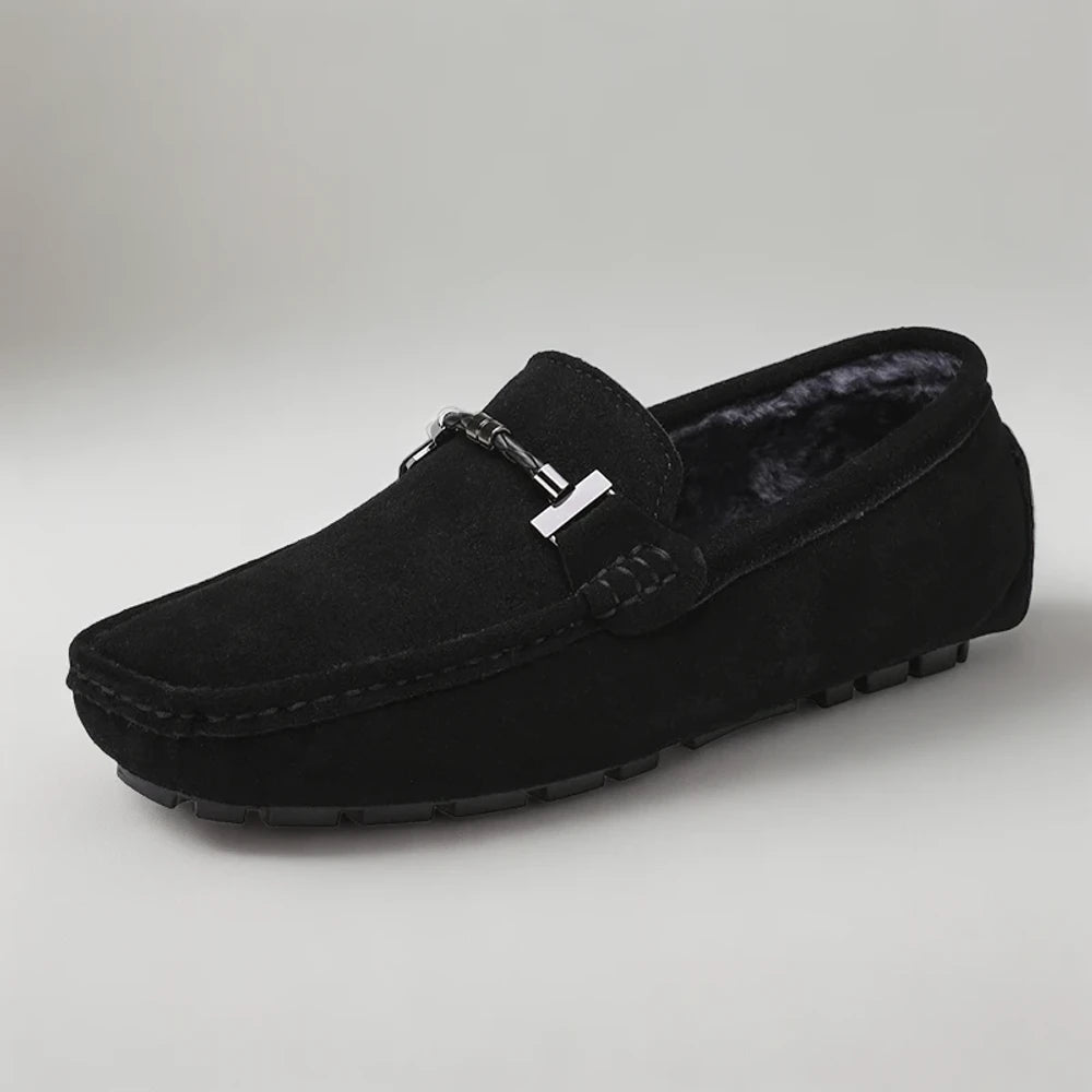 Mocassin homme cuir véritable avec intérieur fourrure chaude