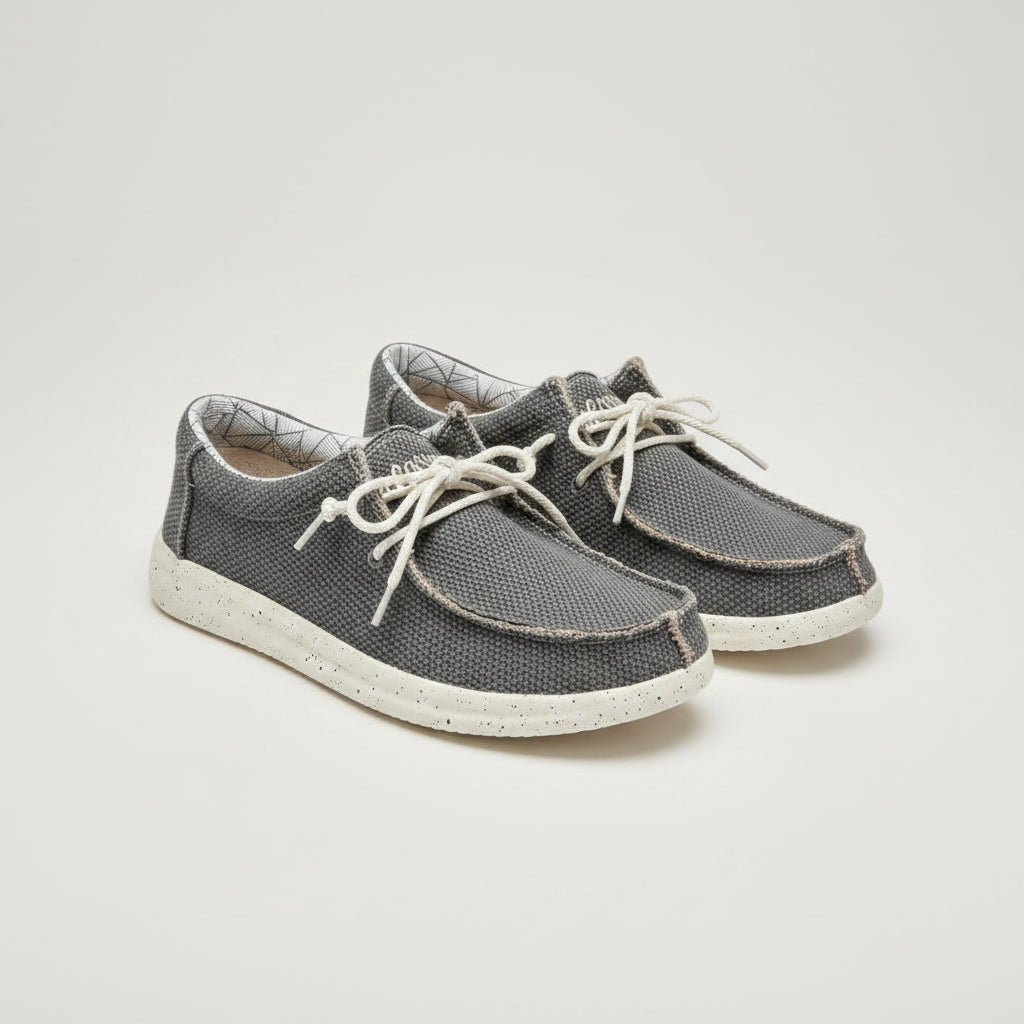 Mocassin homme bleu en toile légère vue de profil