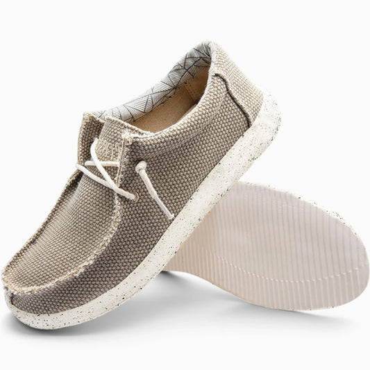 Mocassin homme bleu en toile légère, vue de face avec semelle souple