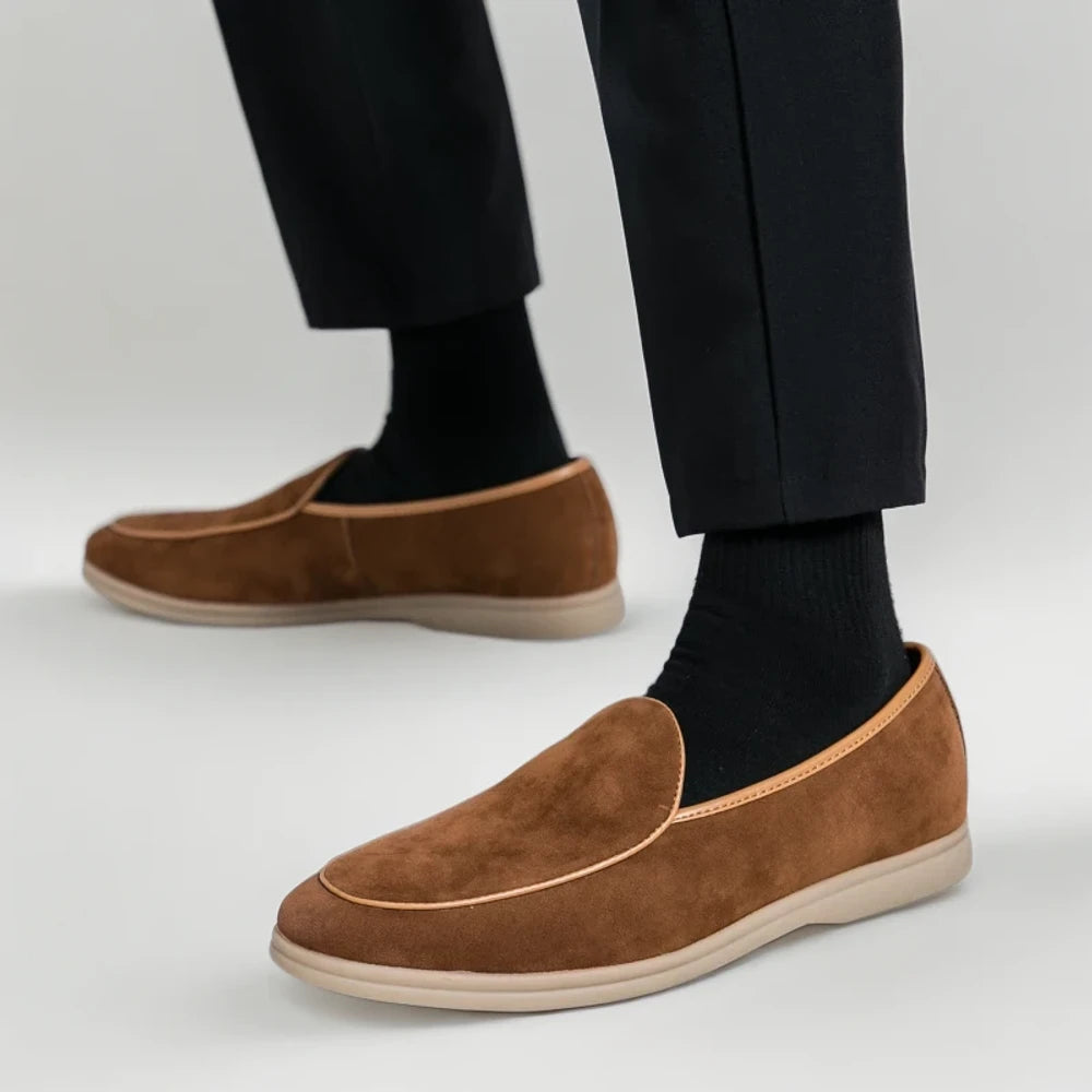 Mocassins daim beige homme chaussures élégantes sans lacet