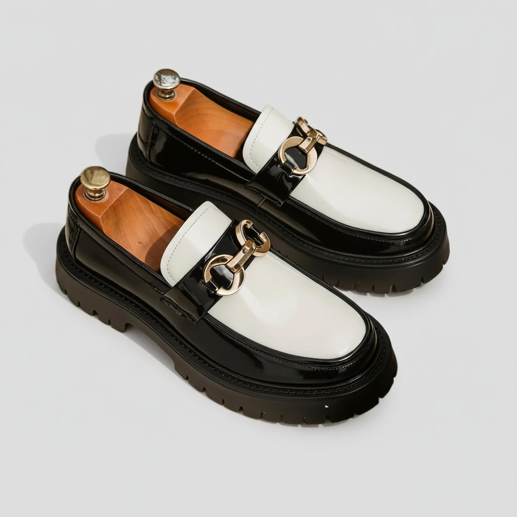 Mocassin homme semelle épaisse noir avec boucle métal raffinée