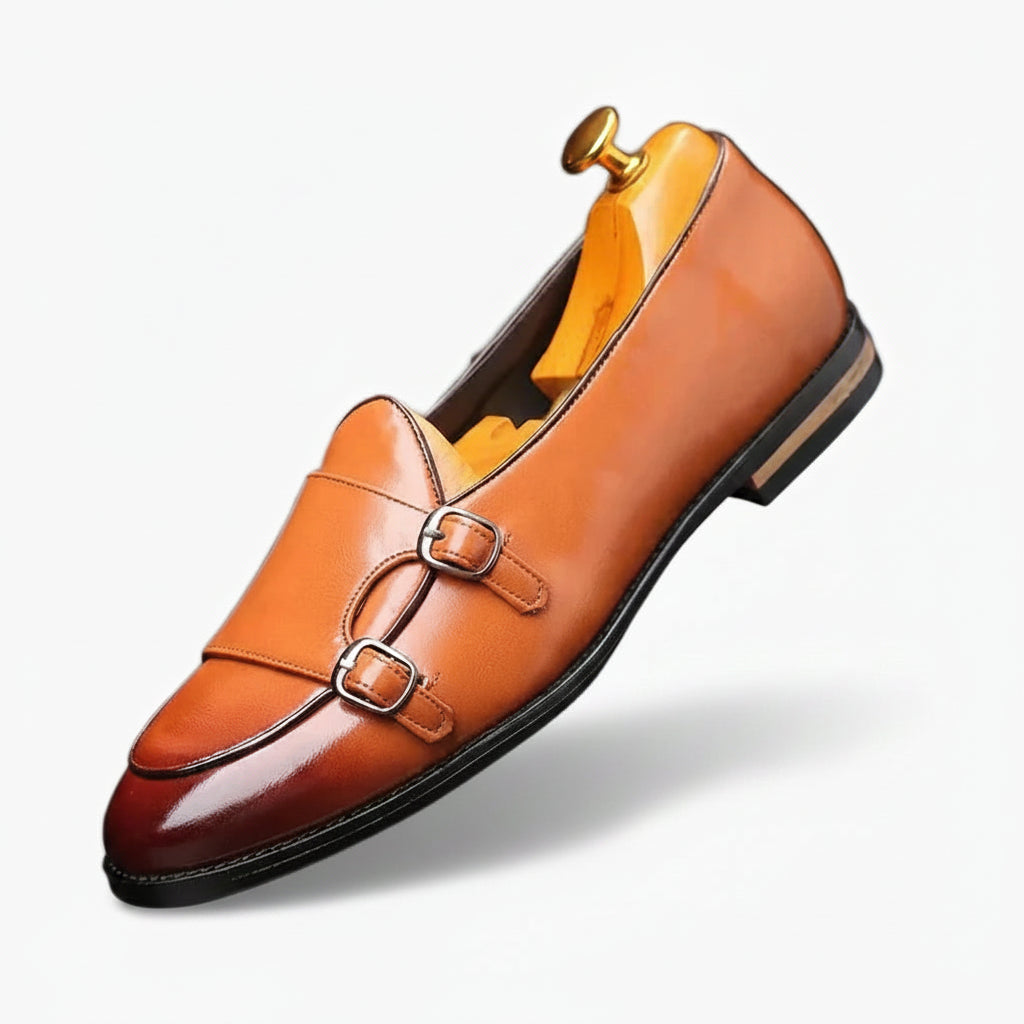 Mocassin homme semelle gomme noir avec double boucle rétro et silhouette plate