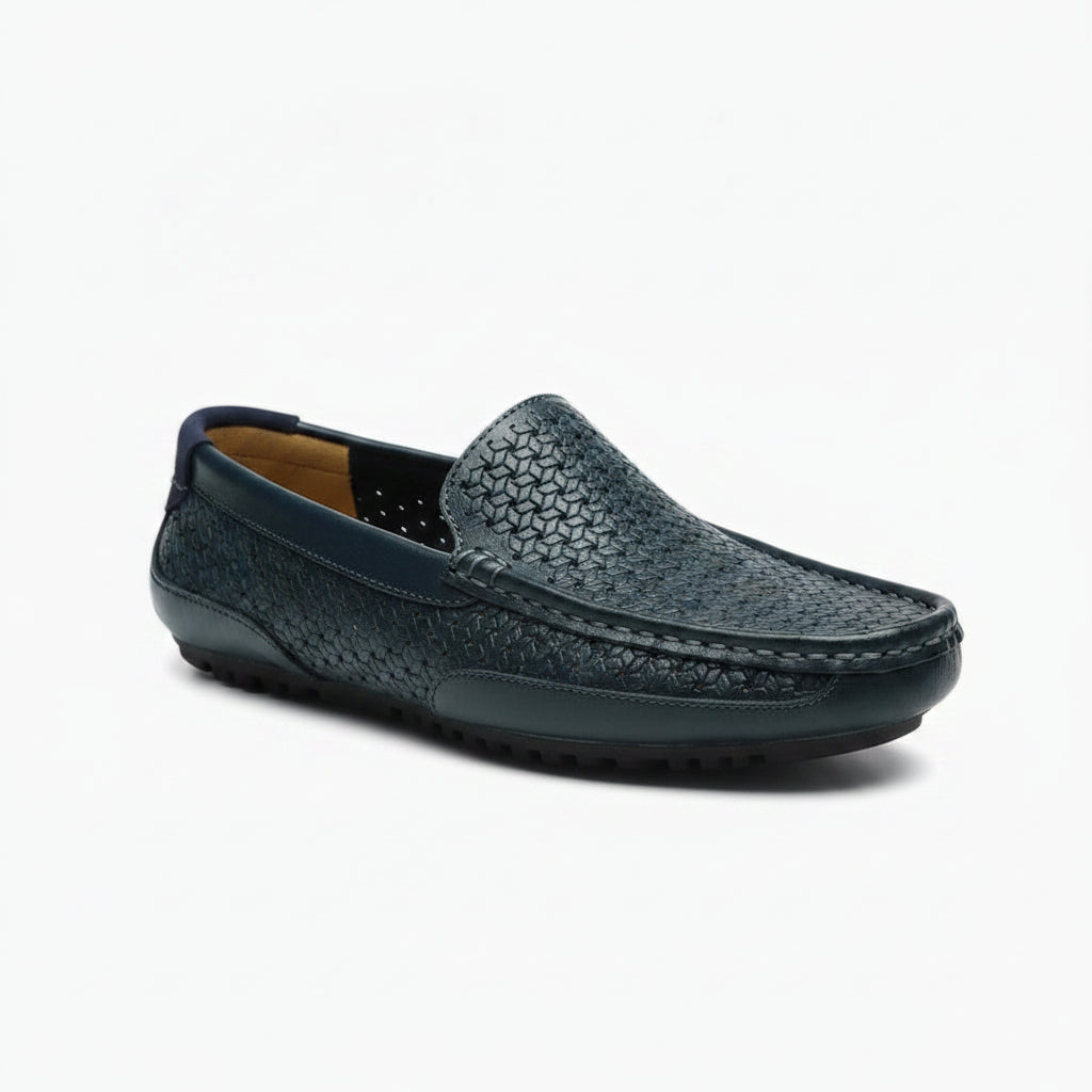 Mocassin homme tendance en cuir italien noir, vue de profil