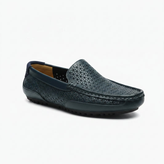 Mocassin homme tendance en cuir italien noir, vue de profil