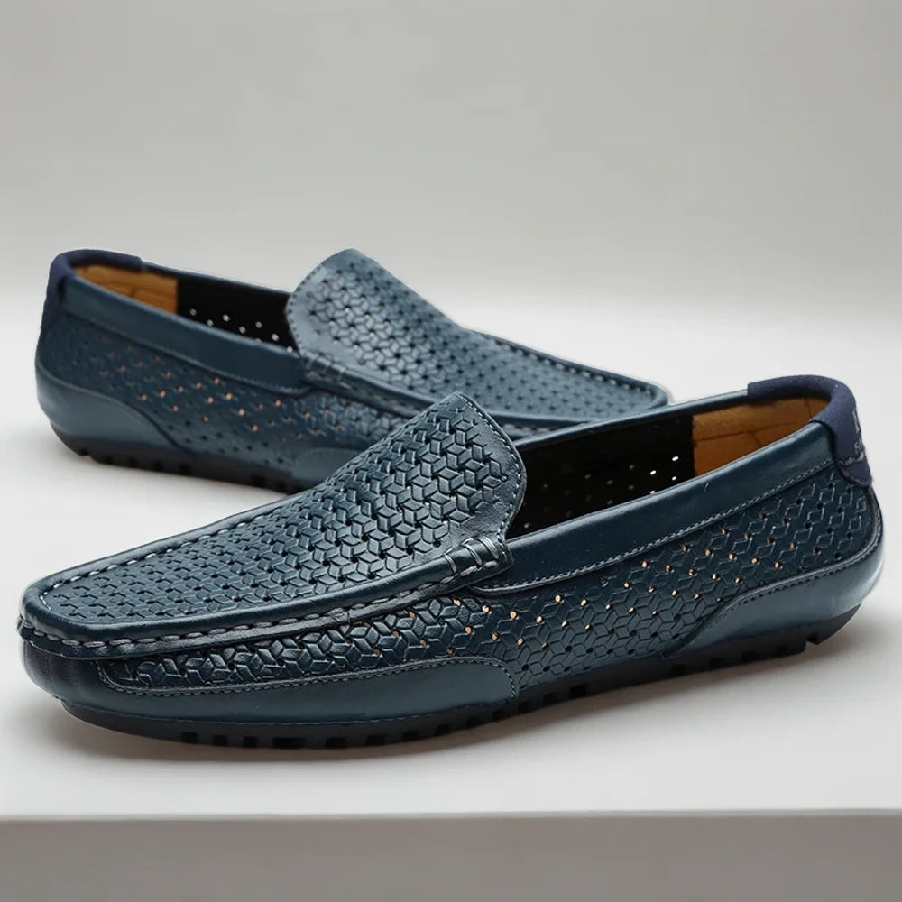 Mocassin homme en cuir souple, détail de la construction italienne