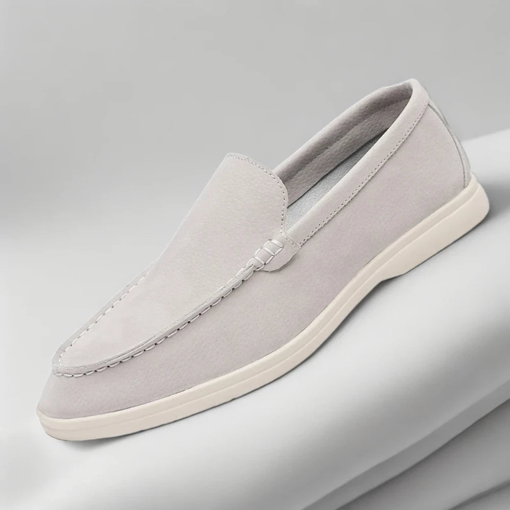 Mocassin homme velours beige, détail de la zone de confort et légèreté