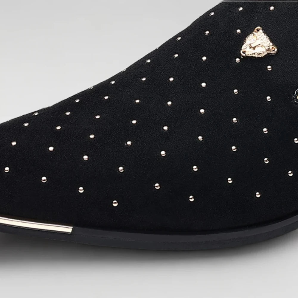 Mocassin montant homme luxe disponible en deux coloris, comparaison du modèle bleu et noir