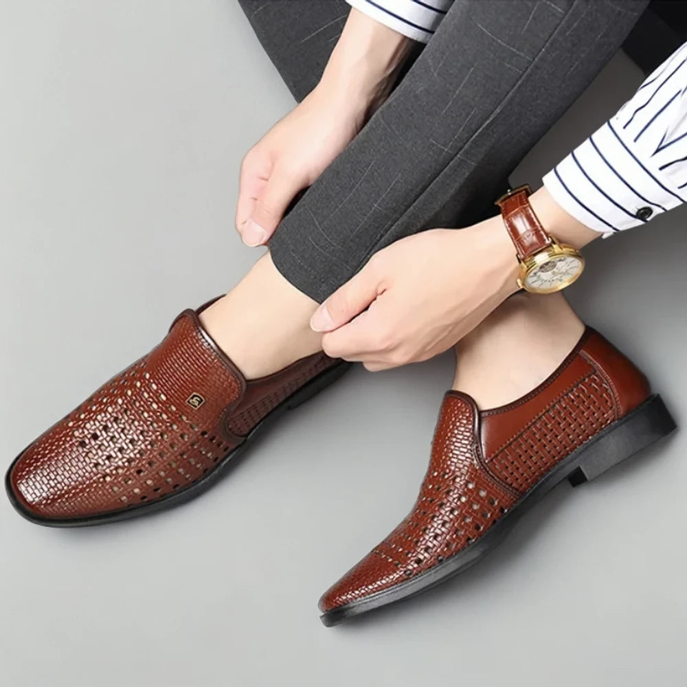 Mocassin orthopédique homme en cuir marron, style Oxford intemporel pour bureau et casual