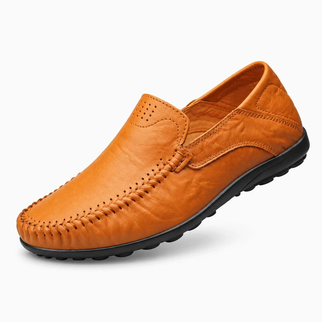 Mocassin peau de vache marron clair, coupe bateau décontractée pour homme
