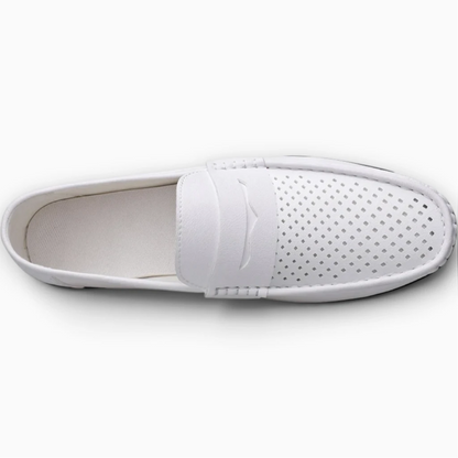 Paire de mocassins penny respirants en croûte de cuir blanche