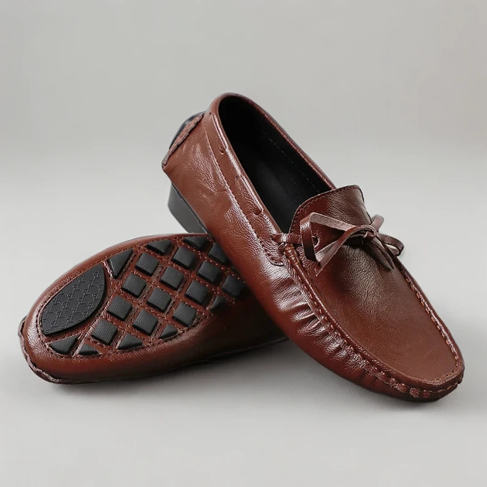Chaussure mocassin homme marron foncé ceinture de couleur