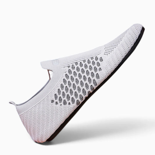 Mocassin plat bleu en textile respirant, vue de profil