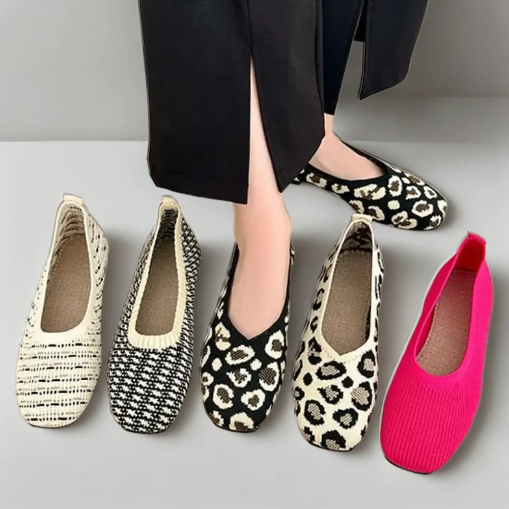 Mocassin femme tricoté avec bout carré et ouverture facile
