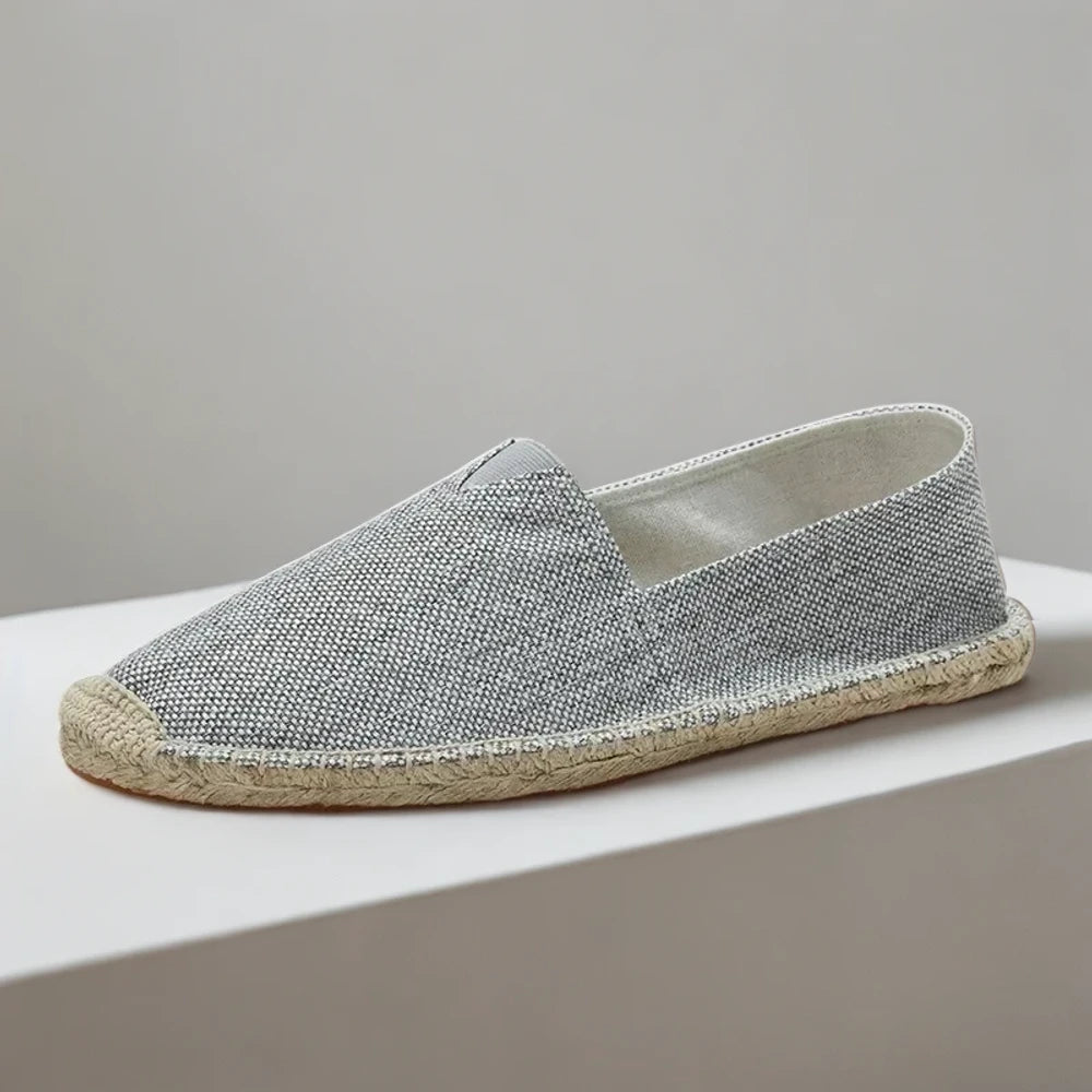 Détail de la toile lin du mocassin homme plateforme pour respirabilité