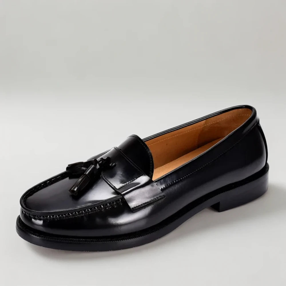 Mocassin a pompon en cuir véritable, chaussure sans lacet de style vintage