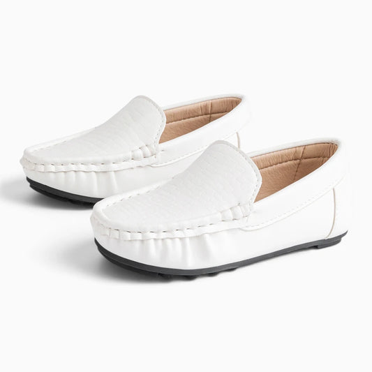 Mocassin pour bébé garçon blanc avec semelle souple et confortable