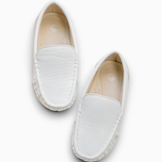 Chaussure mocassin enfant blanche facile à enfiler pour les premiers pas