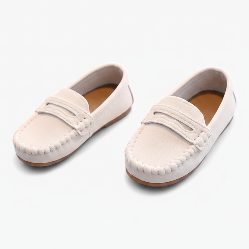 Mocassin marron luxe enfant avec semelle antidérapante flexible