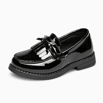 Mocassin pour fille en cuir souple noir, sans lacets, à enfiler rapidement