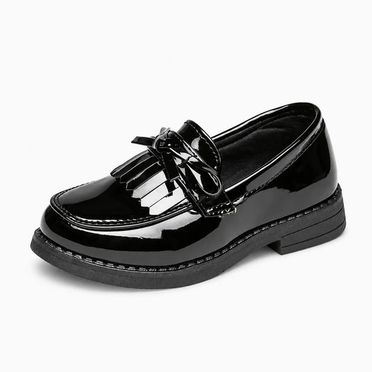 Mocassin pour fille en cuir souple noir, sans lacets, à enfiler rapidement