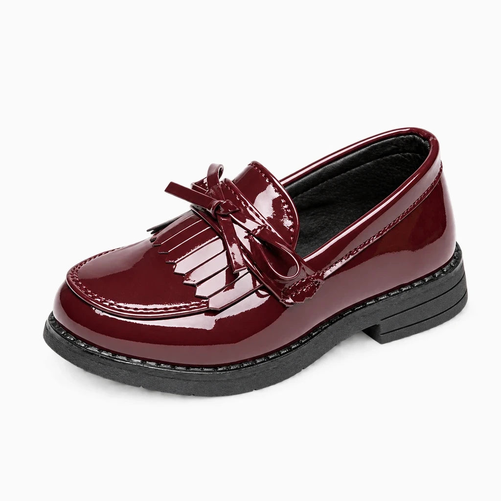Mocassins pour filles en rouge lie-de-vin avec semelle antidérapante