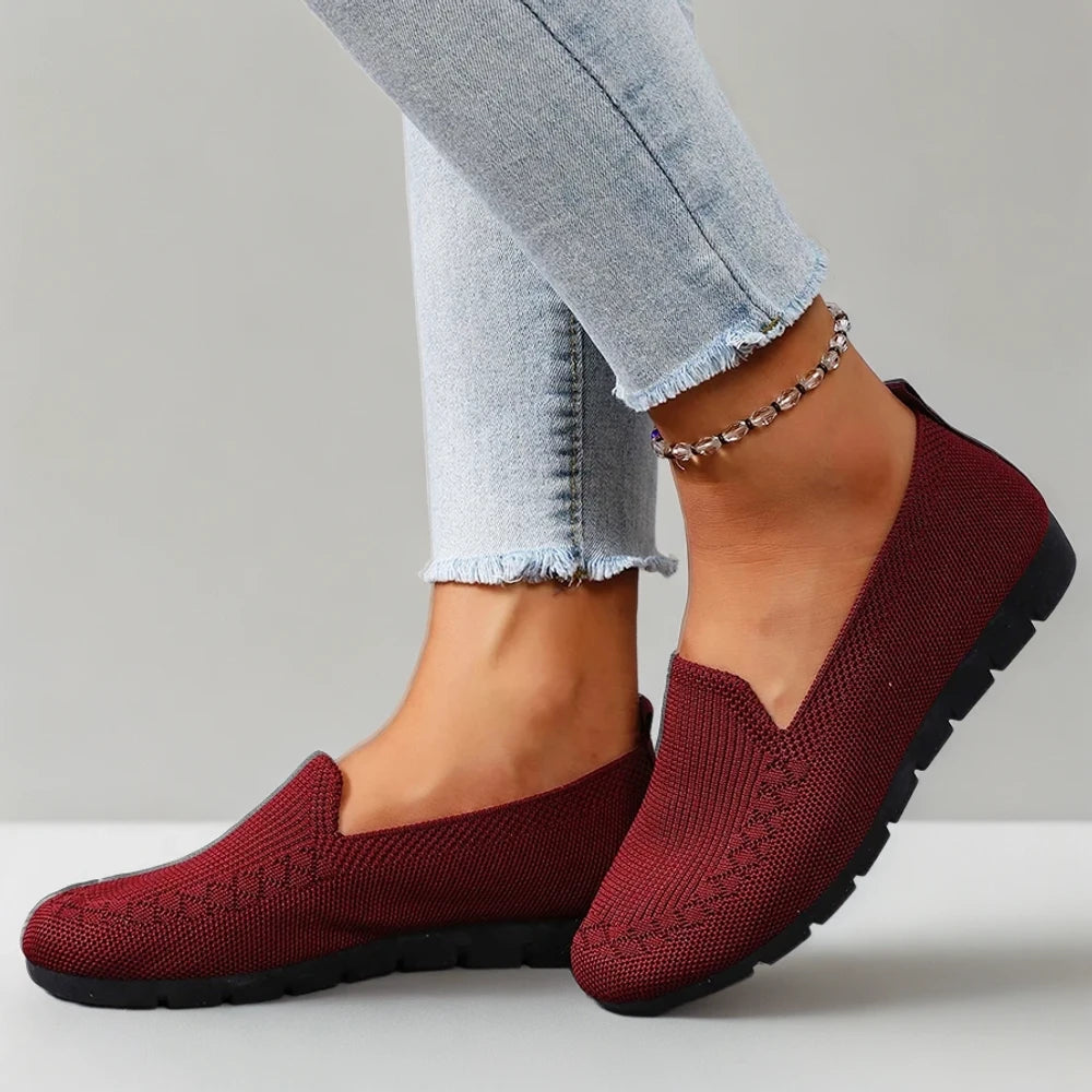 Mocassins rose confortables à porter quotidiennement, détail de la matière textile
