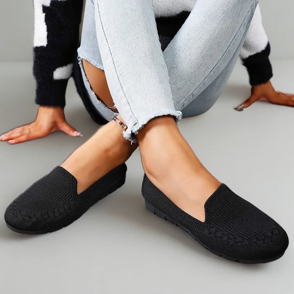 Chaussure mocassin rose tricot léger, port décontracté en ville