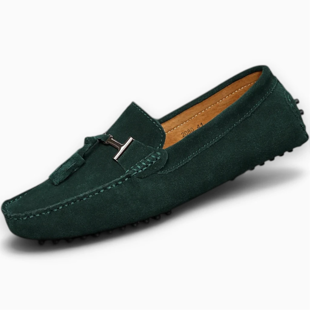 Mocassin sabot bleu marine à enfiler sans lacet, semelle plate stable