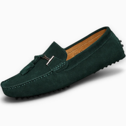 Mocassin sabot bleu marine à enfiler sans lacet, semelle plate stable