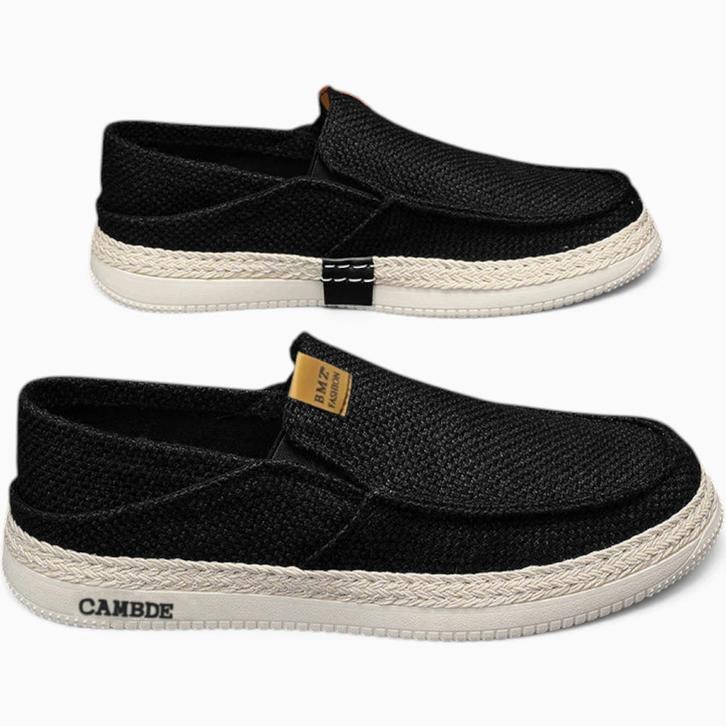 Mocassin bateau homme lin, semelle commando confortable et facile à enfiler