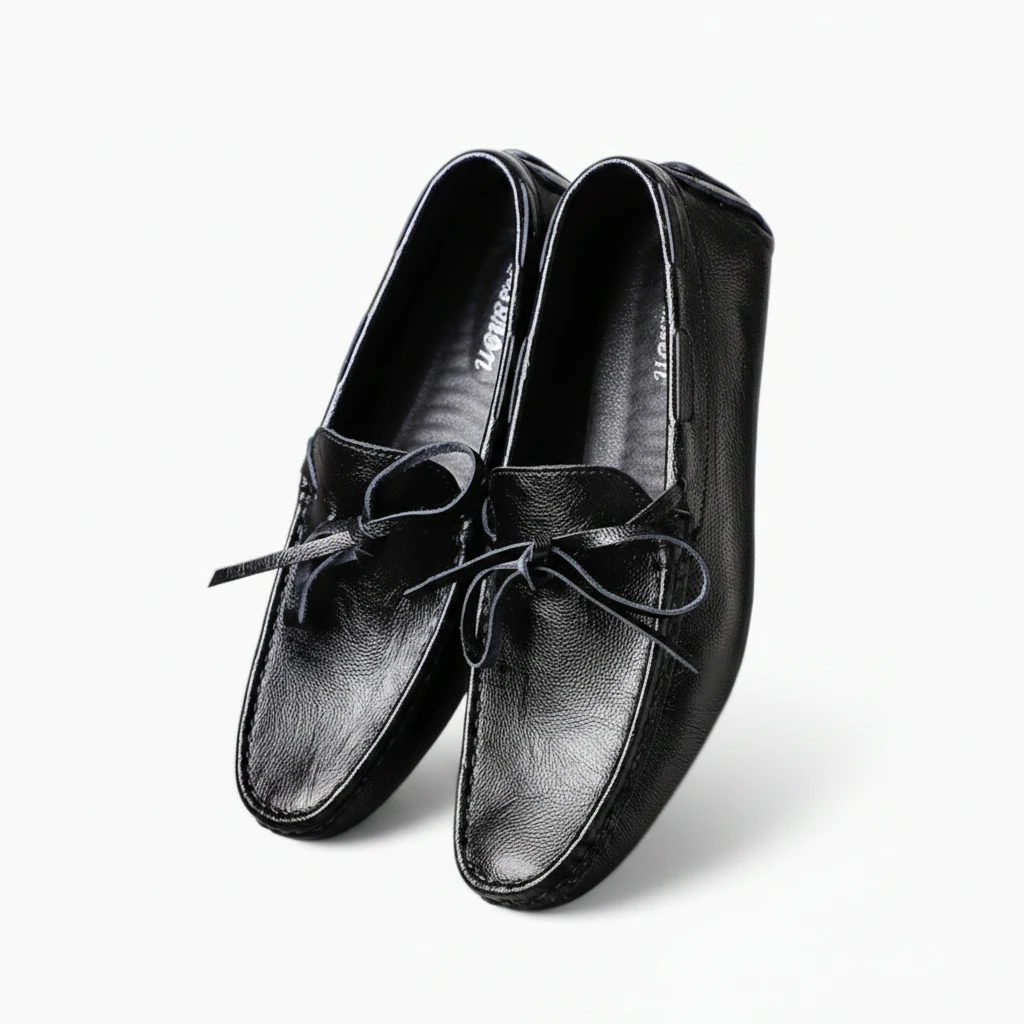 Mocassin semelle gomme noir, vue d'ensemble de la paire complète