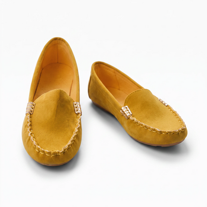 Mocassin slingback femme avec bout rond et arrière ouvert, semelle plate souple