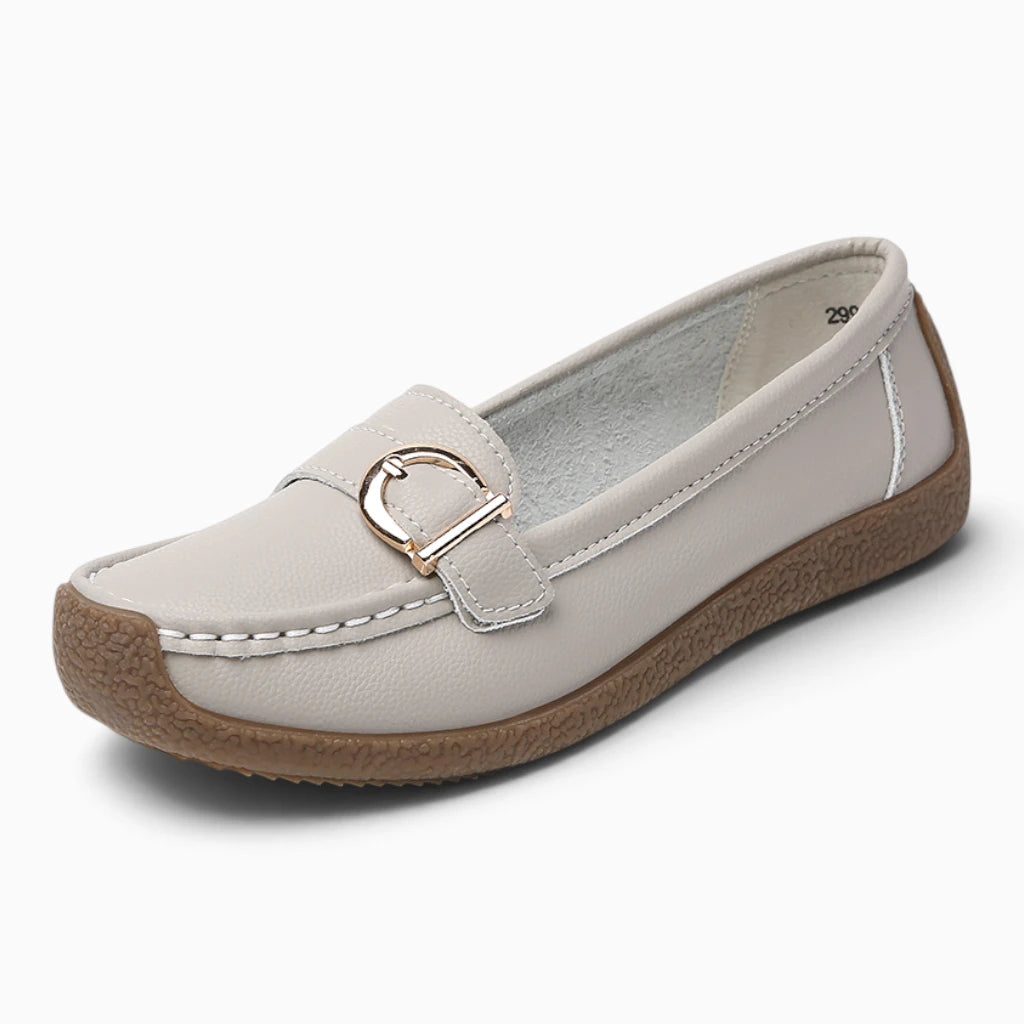 Mocassin bleu femme avec talon plat et slingback confortable