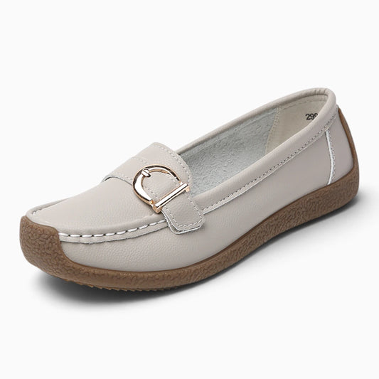 Mocassin bleu femme avec talon plat et slingback confortable